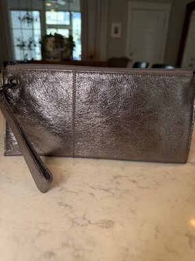 HOBO Metallic Wristlet Clutch - Shimmery Pewter